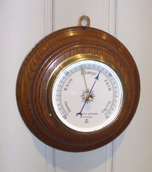 Solid Oak Circular Aneroid Barometer